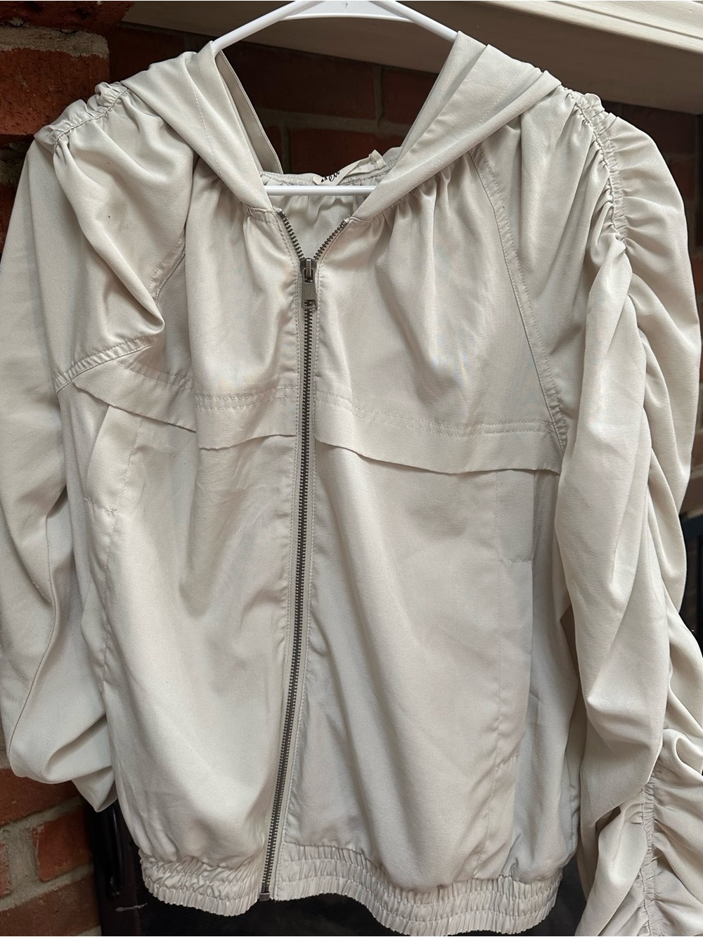 Lightweight Hooded Bomber Jacket in Cream